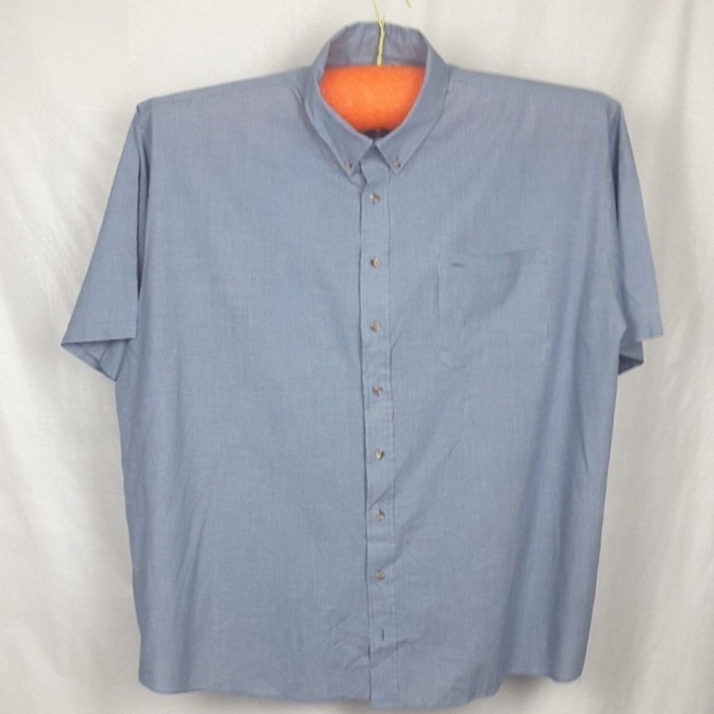 Size 4XLT SS Button Front Shirt in Tiny Blue Check
